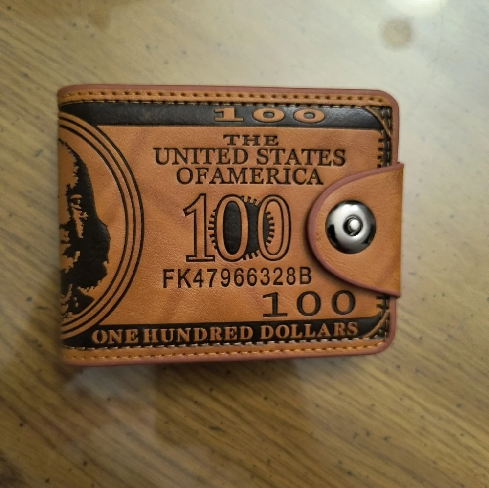 Men’s Brown United States Benjamin Franklin Hundred Dollar Bill Design Wallet